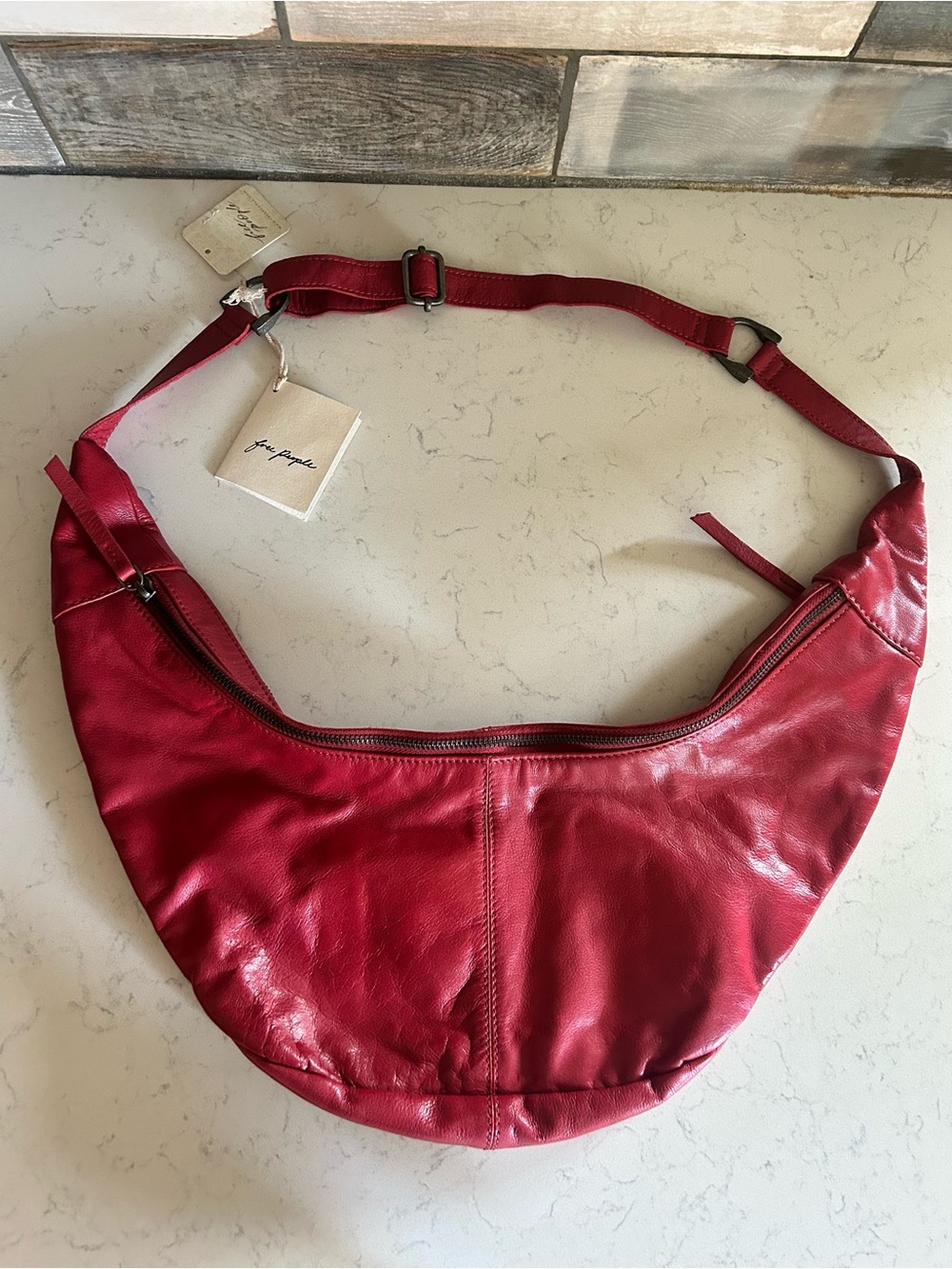NWT Free People Idle Hands Sling Bag in Red Lip With Scarf & Charm - Picture 11 of 16